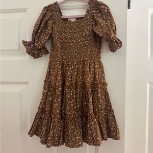 Ivy City Co Brown Floral Smocked Puff-Sleeve Dress